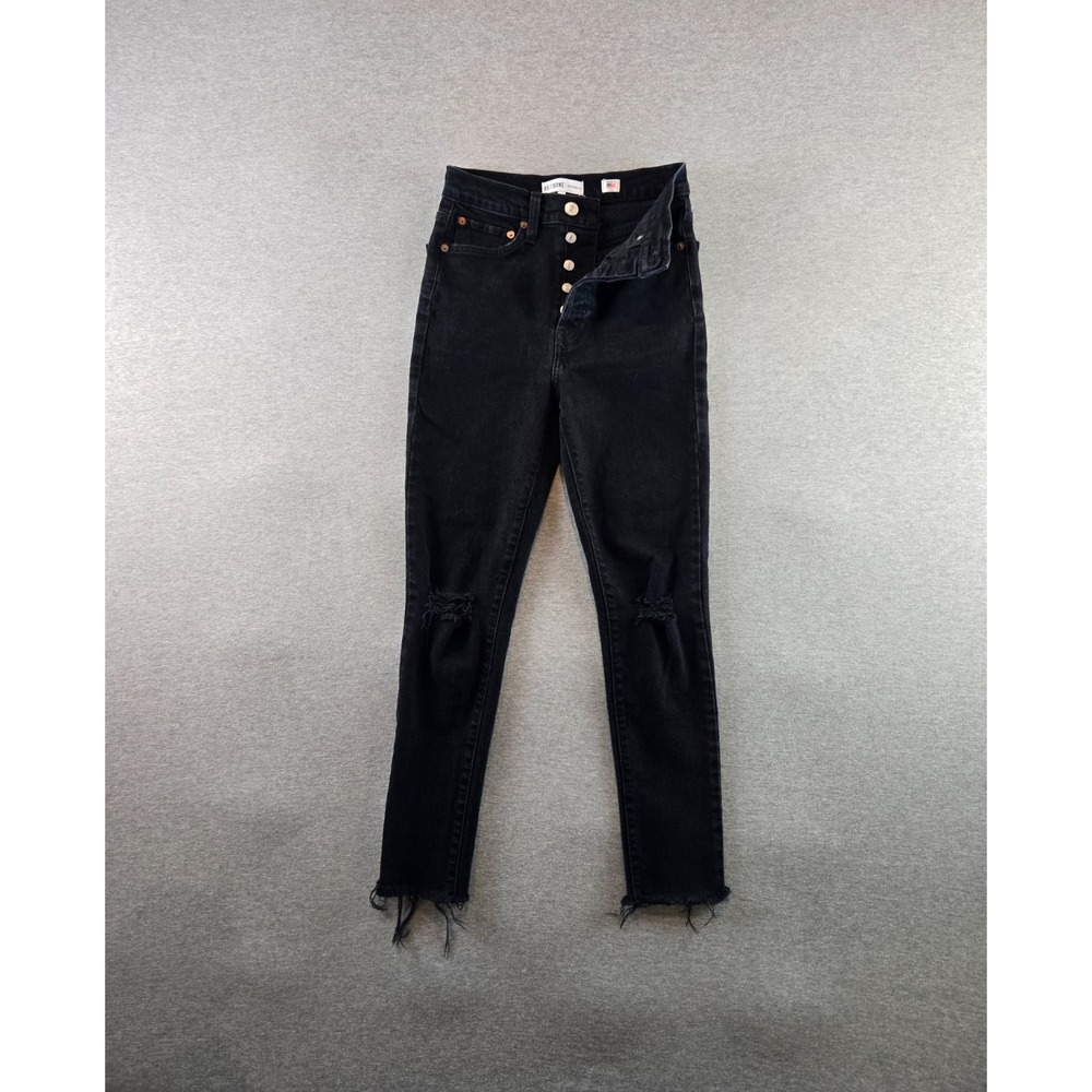 Re/Done Originals Jeans Womens 26 Destroyed Black High Waisted Distressed Frayed